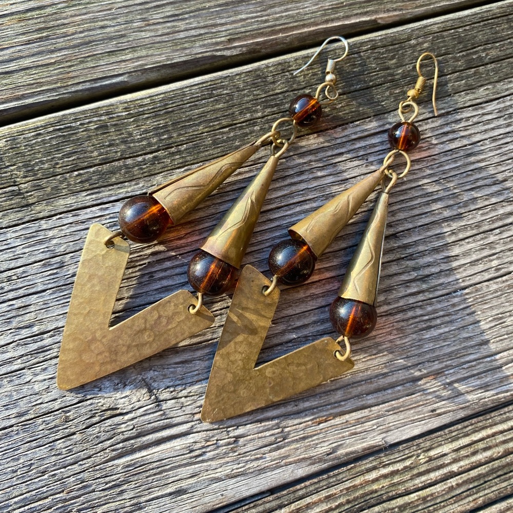 Dangle Earrings 4.5” drop beautiful amber beads